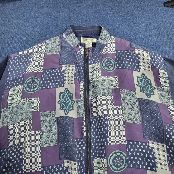 ONE RESOURCE Vintage Silk Patchwork Bomber Jacket Purple Blue Print Zip Up L - Picture 7 of 10